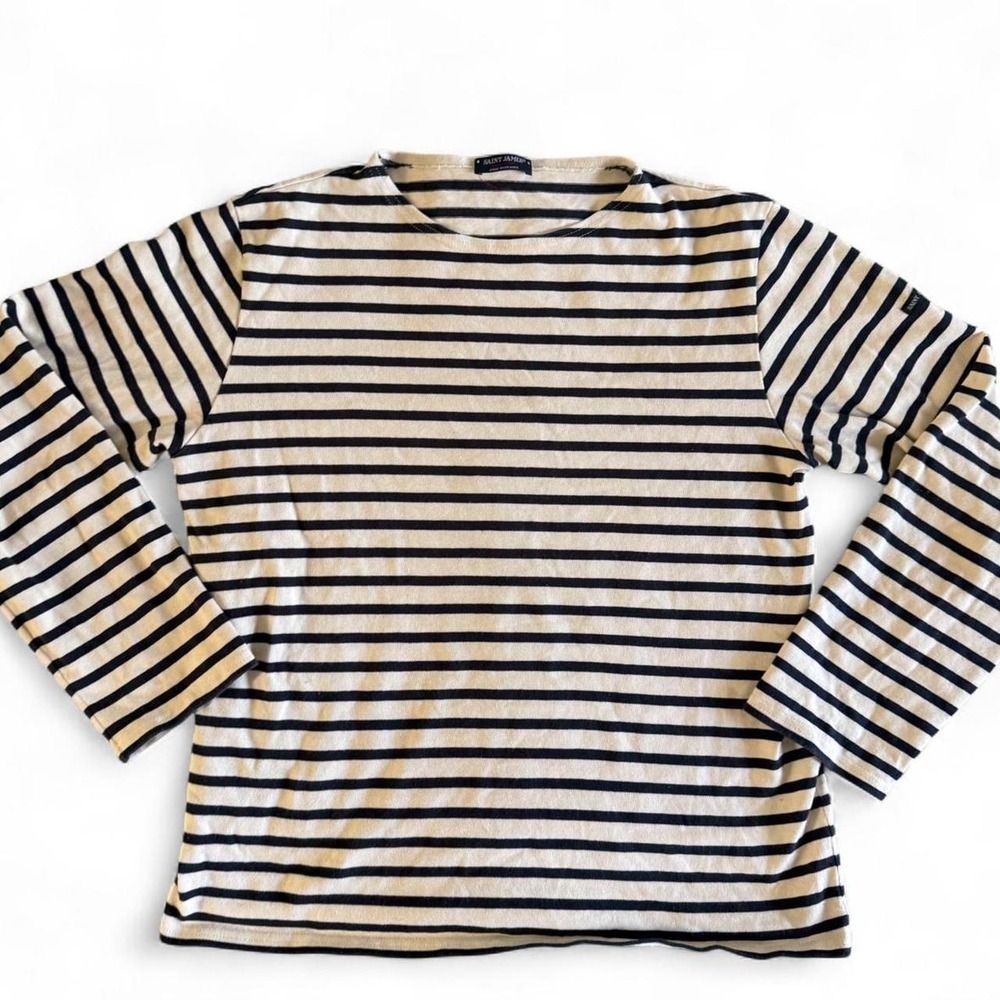 Saint James Meridien II Nautical Striped T-Shirt Cream Navy Men Large France